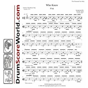 P!nk - Who Knew | Drum Sheet + Play-Along Track